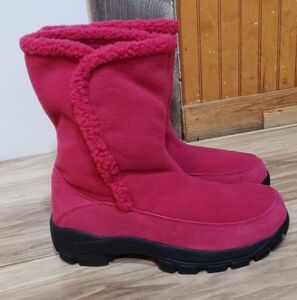Lands End Hot Pink Winter Boots Rubber Traction Soles Faux Fur Fleece Lining 8